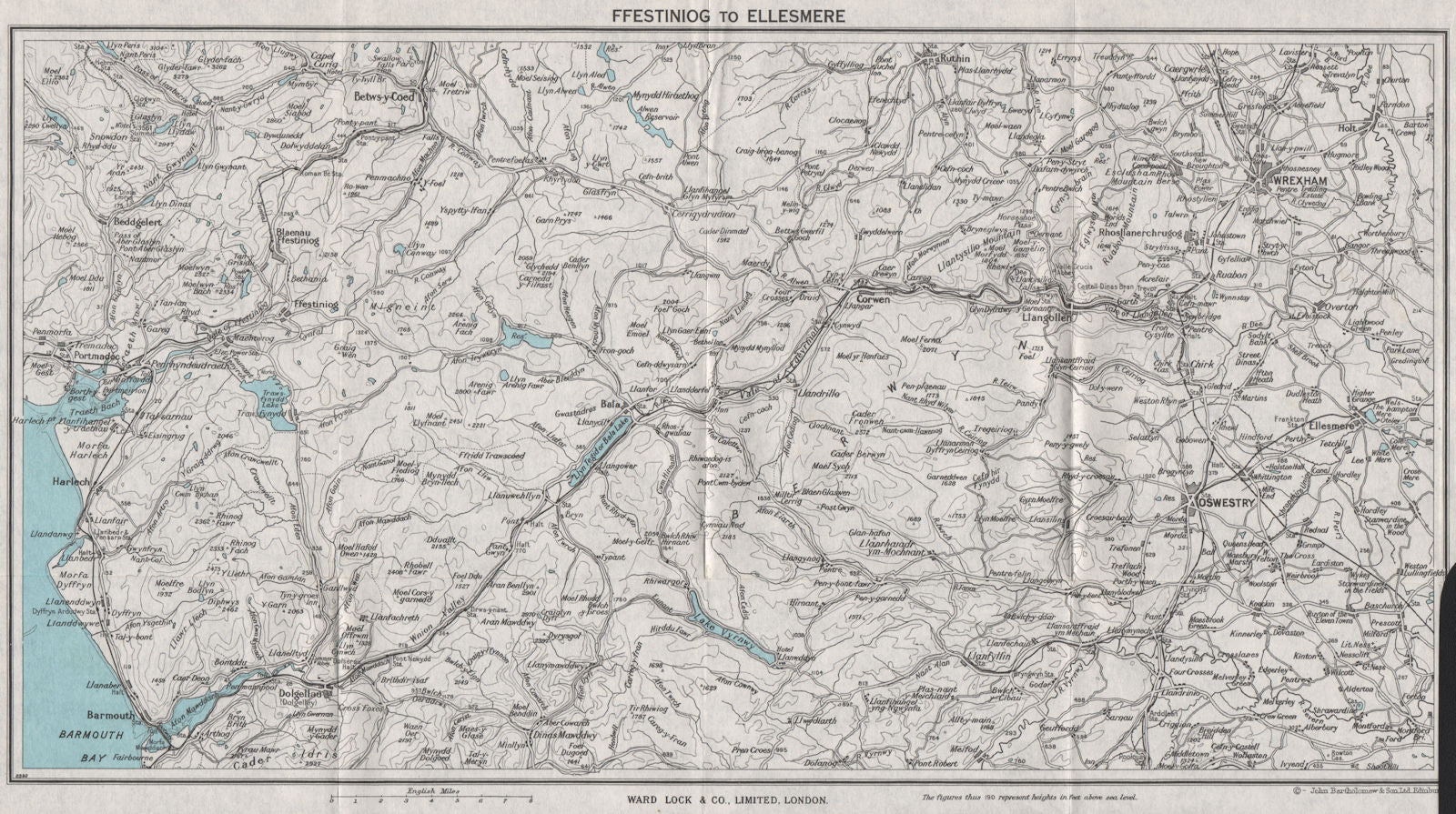 NORTH CENTRAL WALES. Bala Ellesmere Llangollen Wrexham Oswestry 1964 old map